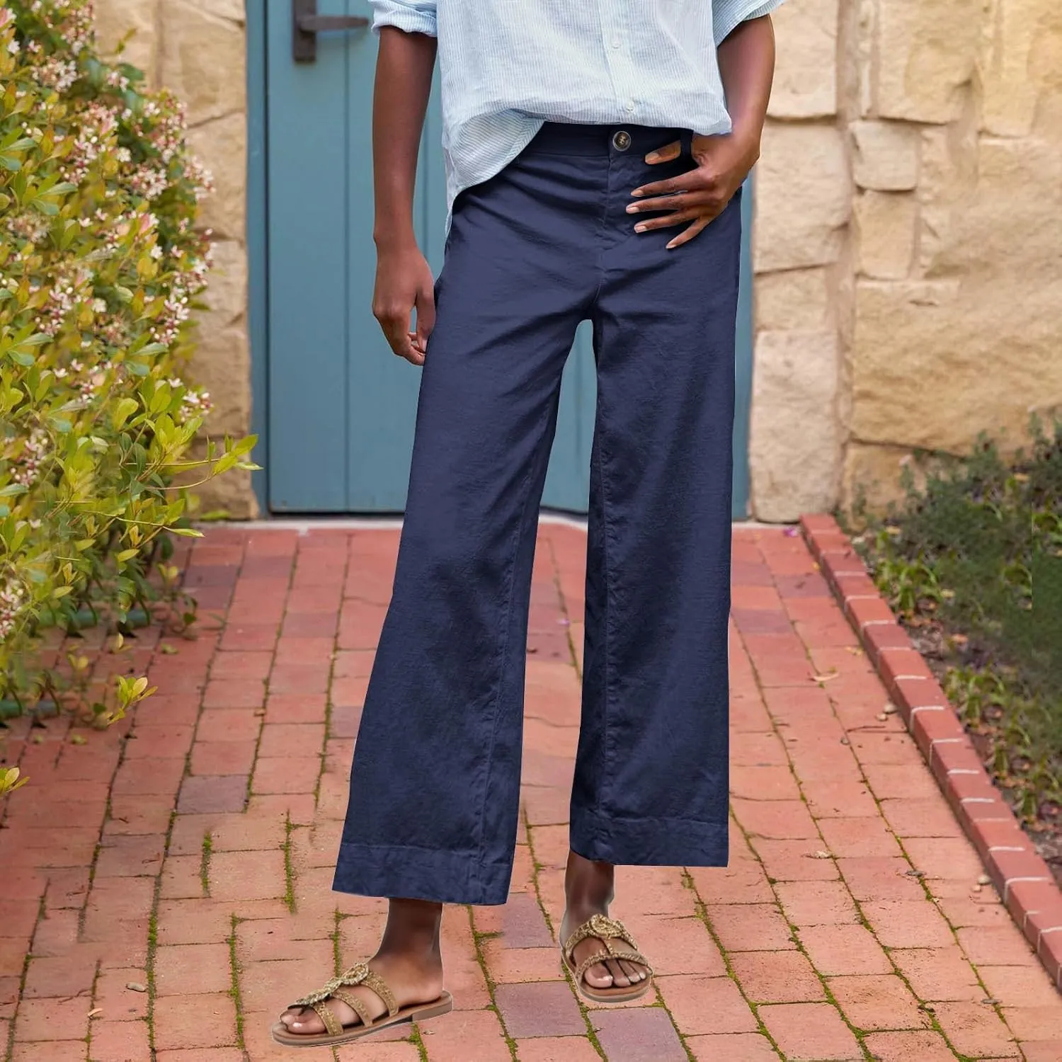 Women's Trendy Casual Pants Elastic Waist with Pockets Lounge Trousers Drawstring Straight Chinos Outdoor Athletic