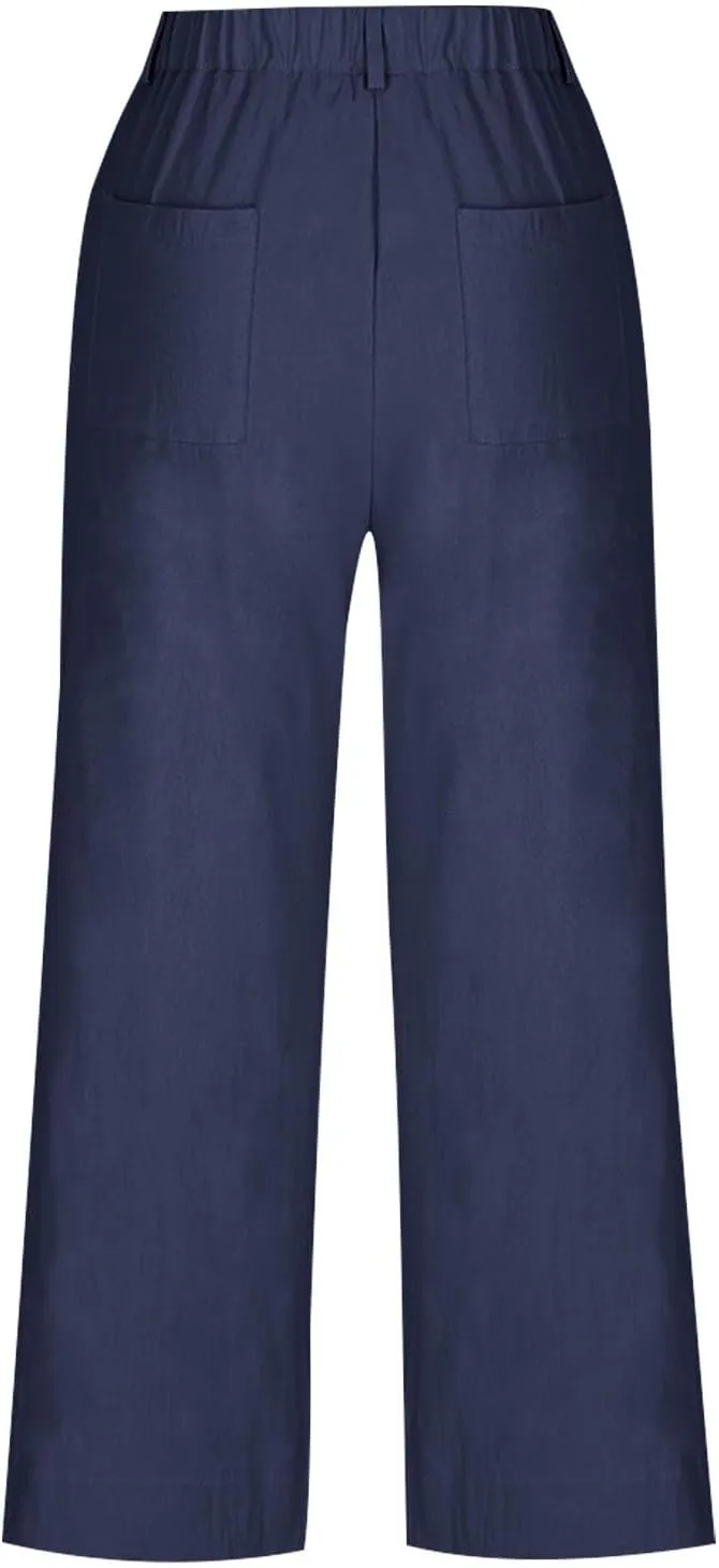 Women's Trendy Casual Pants Elastic Waist with Pockets Lounge Trousers Drawstring Straight Chinos Outdoor Athletic