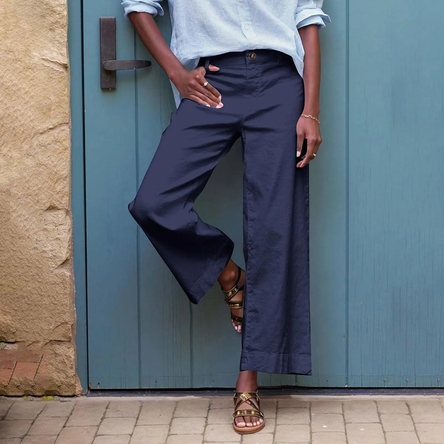 Women's Trendy Casual Pants Elastic Waist with Pockets Lounge Trousers Drawstring Straight Chinos Outdoor Athletic