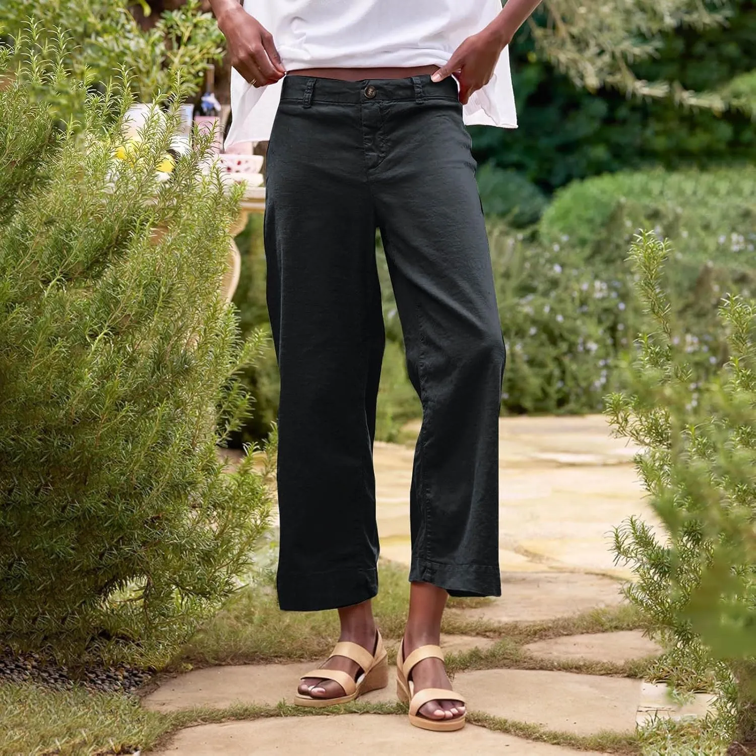 Women's Trendy Casual Pants Elastic Waist with Pockets Lounge Trousers Drawstring Straight Chinos Outdoor Athletic