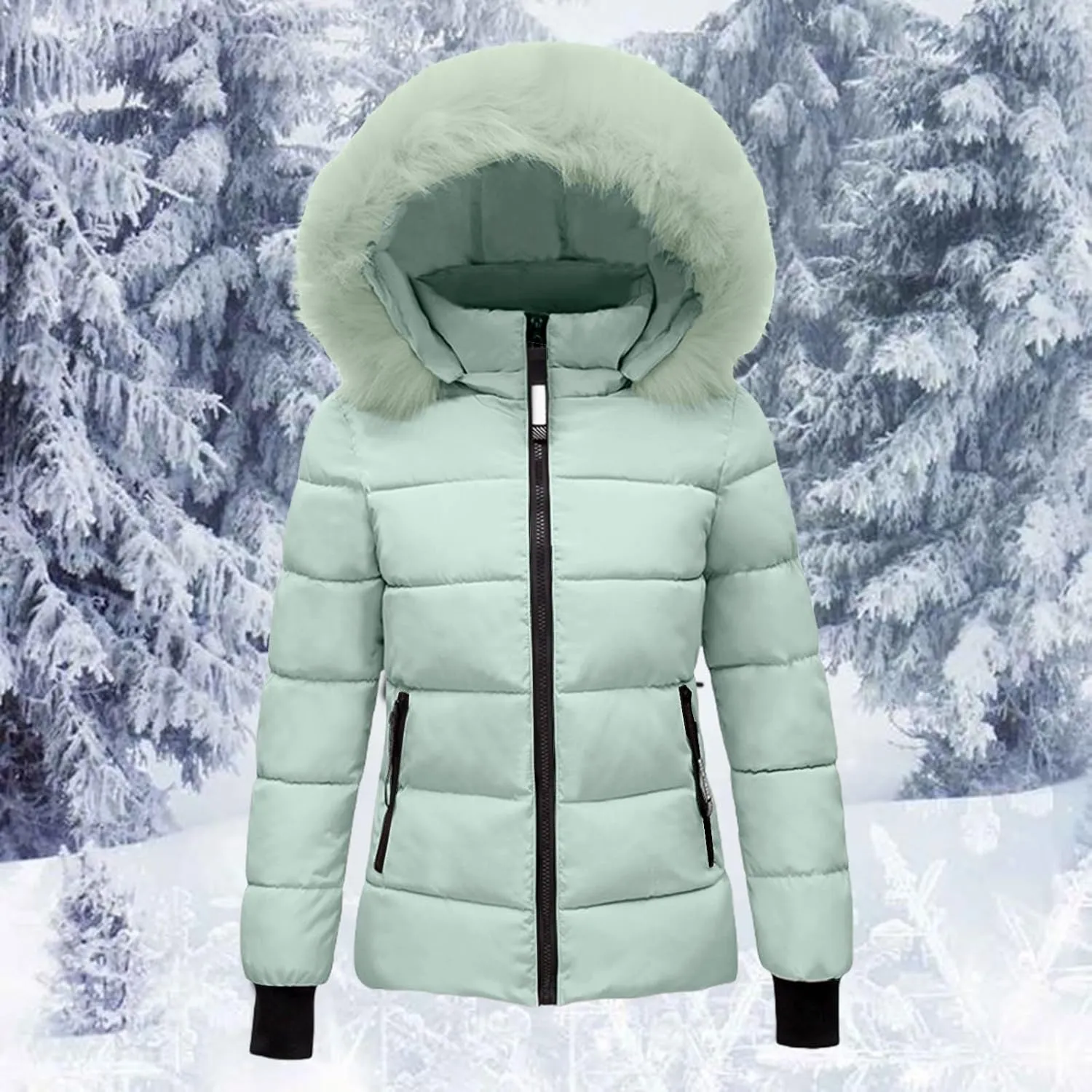 Women's Winter Puffer Coat Hooded Windproof Winter Coat with Recycled Insulation Winter Slim Short Hooded Warm White