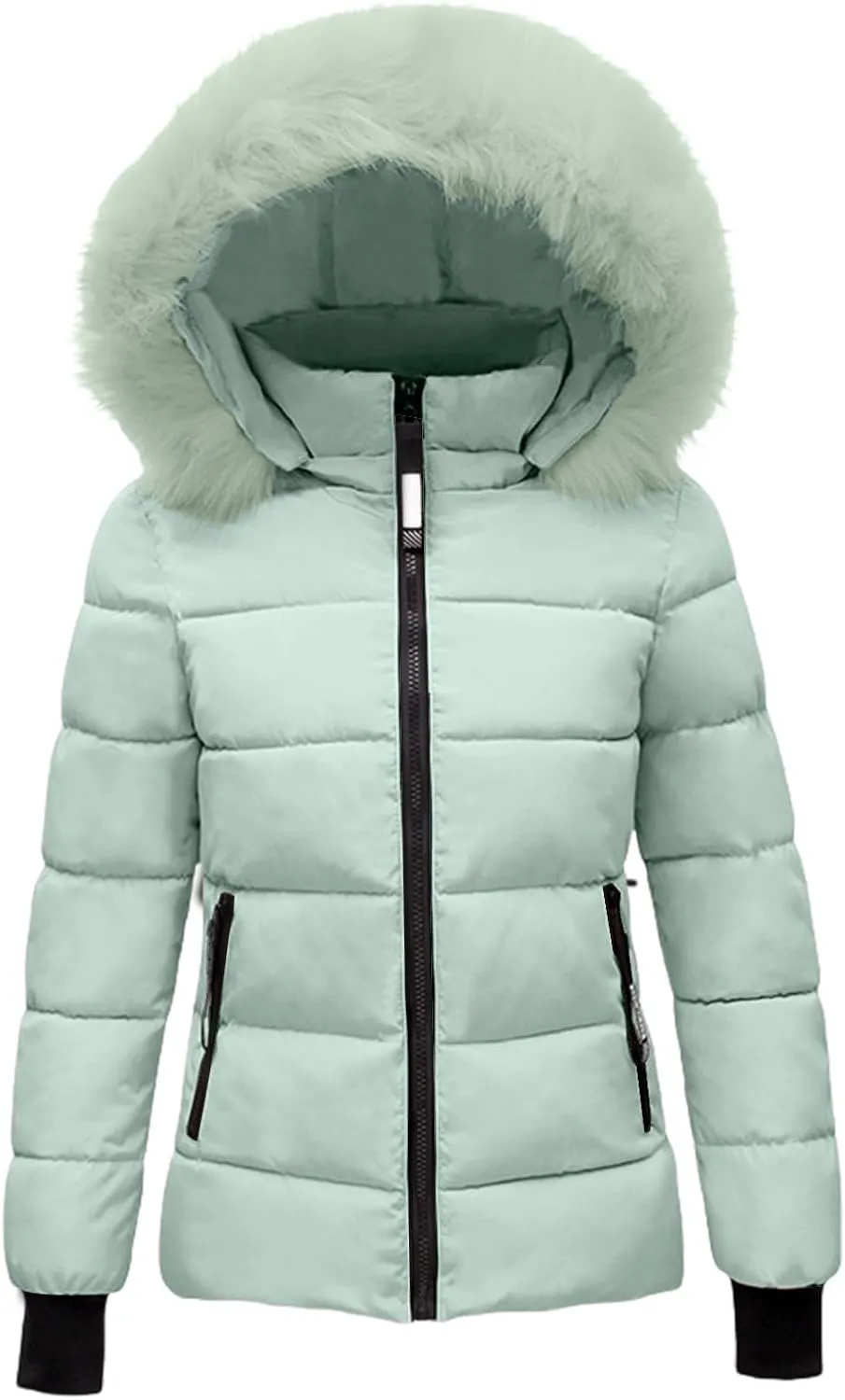 Women's Winter Puffer Coat Hooded Windproof Winter Coat with Recycled Insulation Winter Slim Short Hooded Warm White