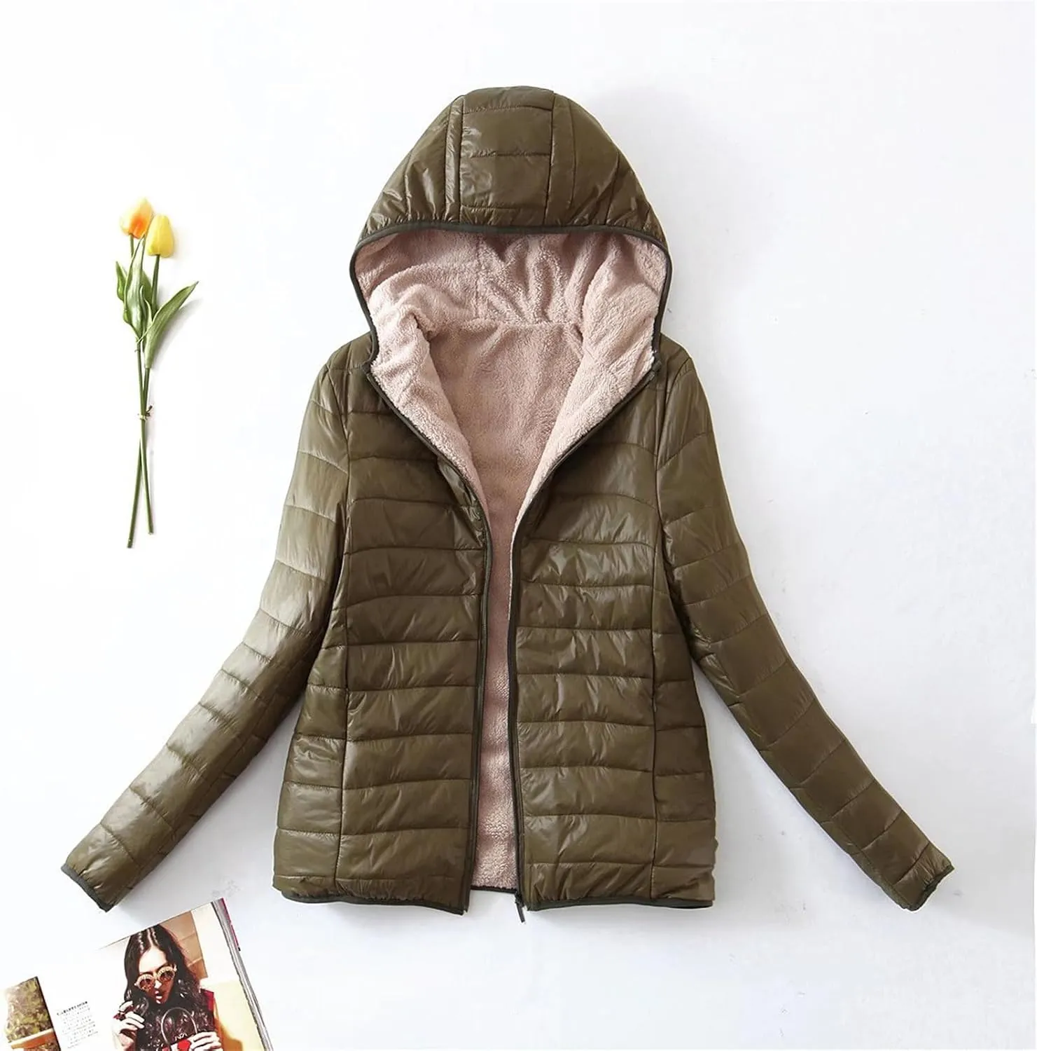 Womens Winter Puffer Jacket with Hood Fleece Lined Down Jackets Light Packable Quilted Puffer Coat