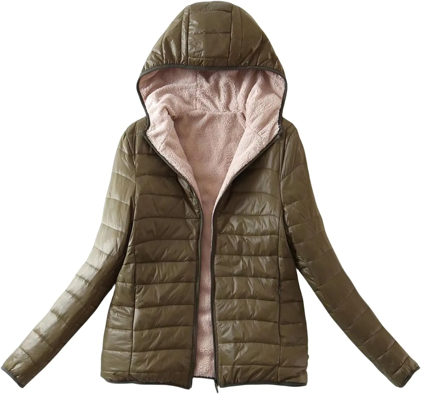 Womens Winter Puffer Jacket with Hood Fleece Lined Down Jackets Light Packable Quilted Puffer Coat