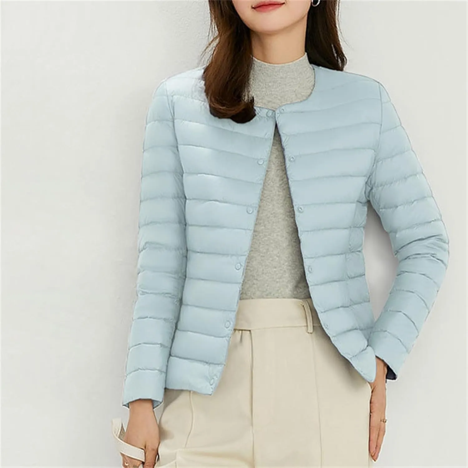 Women's Winter Wool Coat Long Sleeve Zip Puffer Quilted Winter Coat Jacket with Removable Hood Coats