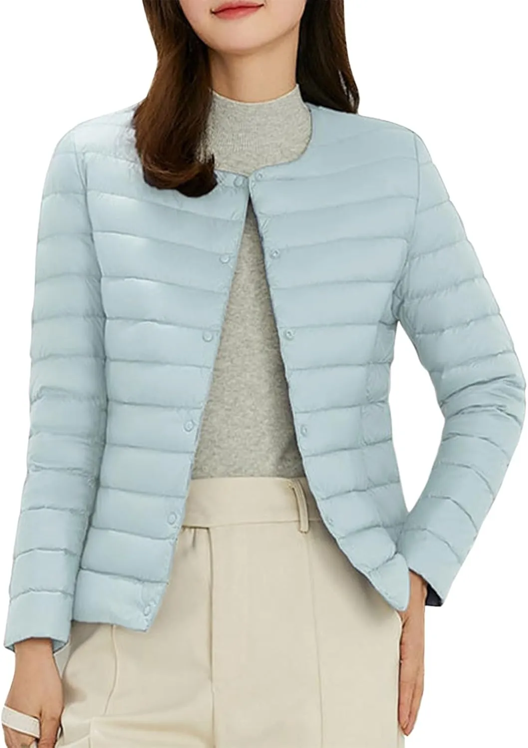 Women's Winter Wool Coat Long Sleeve Zip Puffer Quilted Winter Coat Jacket with Removable Hood Coats