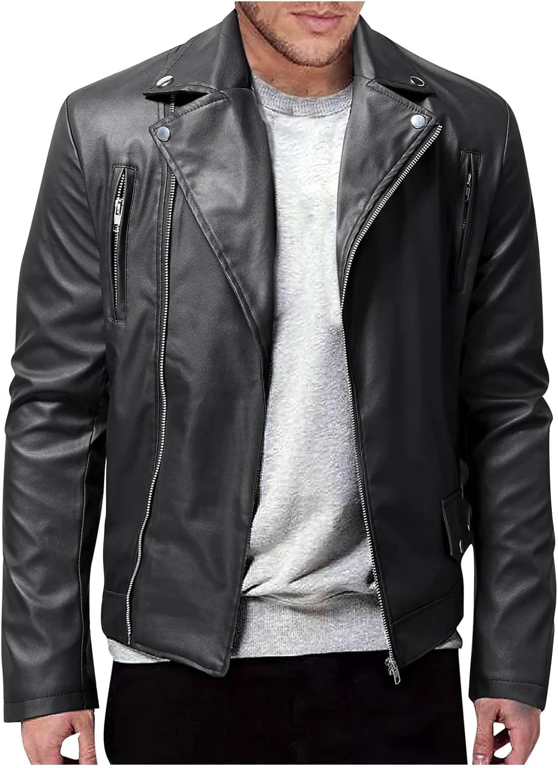 Ymosrh Mens Coats and Jackets Winter Autumn Men's Casual Solid Color Long-Sleeved Slim Leather Light Rain Jacket