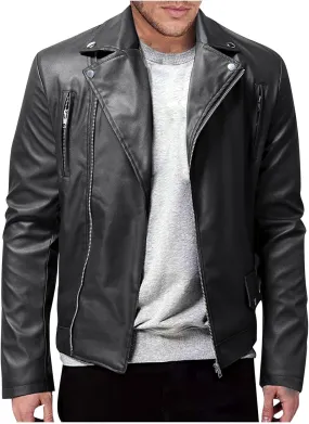 Ymosrh Mens Coats and Jackets Winter Autumn Men's Casual Solid Color Long-Sleeved Slim Leather Light Rain Jacket