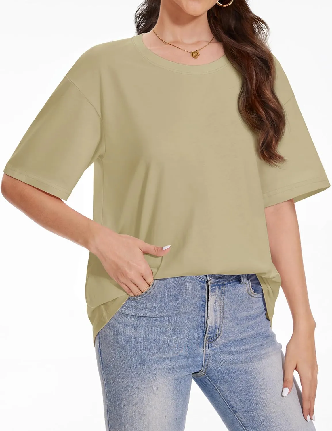 YUCOLEN Women's Oversized T Shirts Full Cotton Short Sleeve Crewneck Summer Tops Casual Loose Fit Basic Tee Shirts