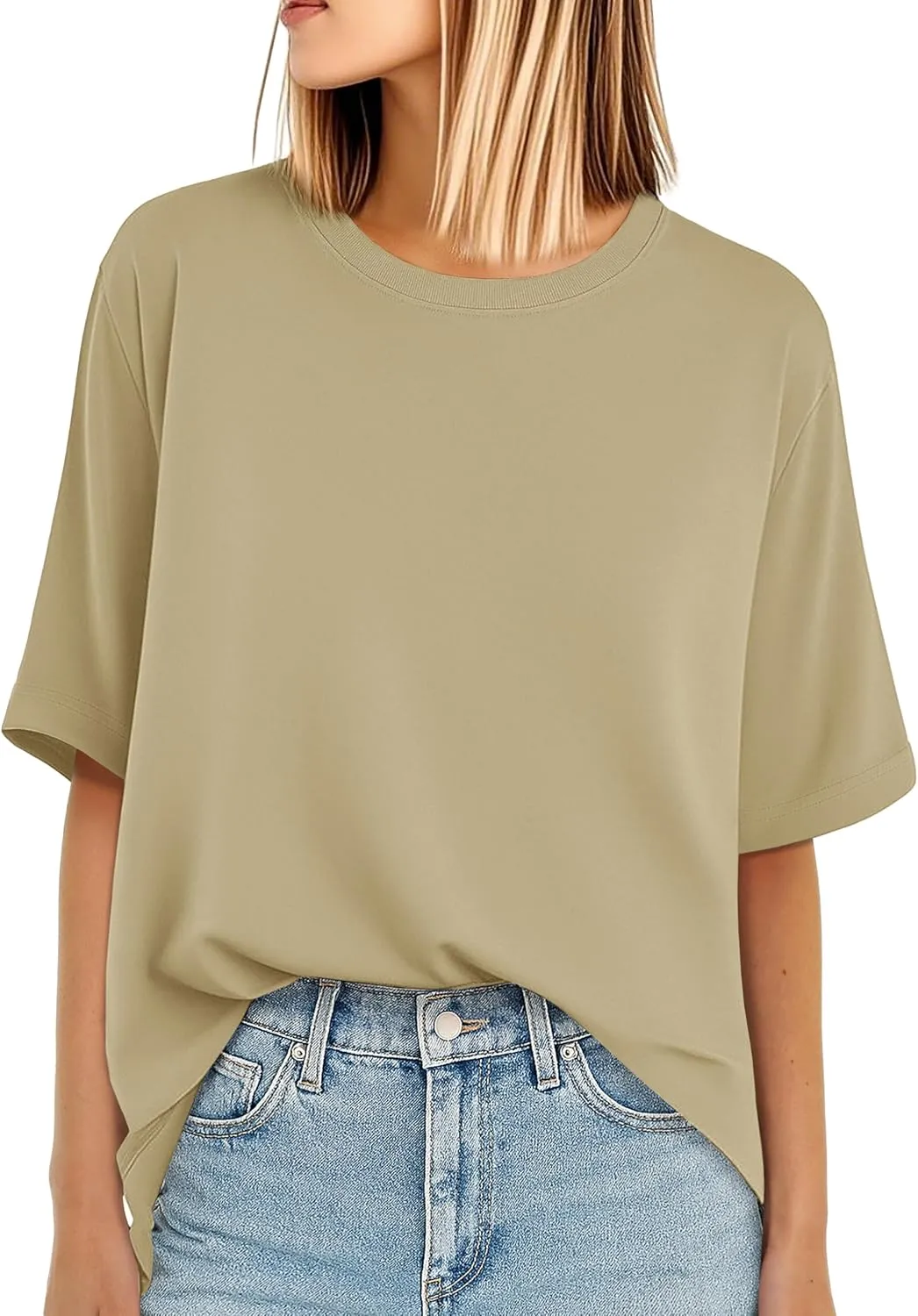 YUCOLEN Women's Oversized T Shirts Full Cotton Short Sleeve Crewneck Summer Tops Casual Loose Fit Basic Tee Shirts